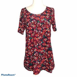 LuLaRoe Red Disney Roses Long Top XS